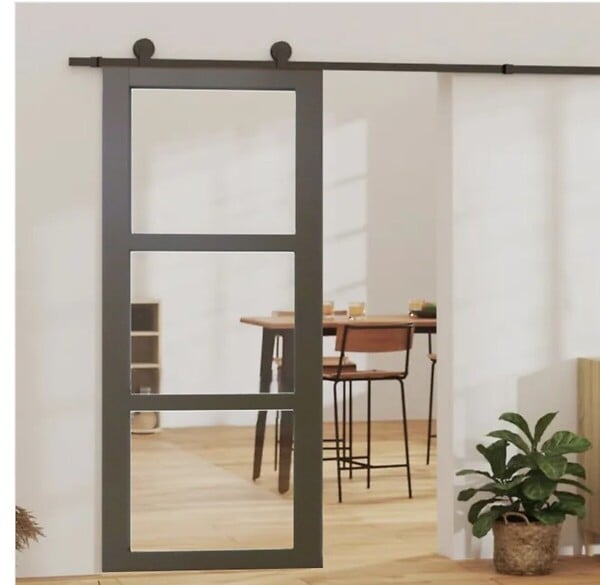 GD MENUISERIES - Porte Coulissante Gris Taupe RAL 7006 Vitrage transparent H204 x L73 cm, Rail roulette - large