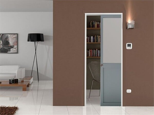 GD MENUISERIES - Porte Coulissante Athena Gris Clair Vitrée H204 x L73 cm, Galandage, kit de finition - large