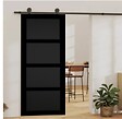GD MENUISERIES - Porte Coulissante Telia noir 4 panneaux H204 x L73 cm, Rail roulettes - vignette