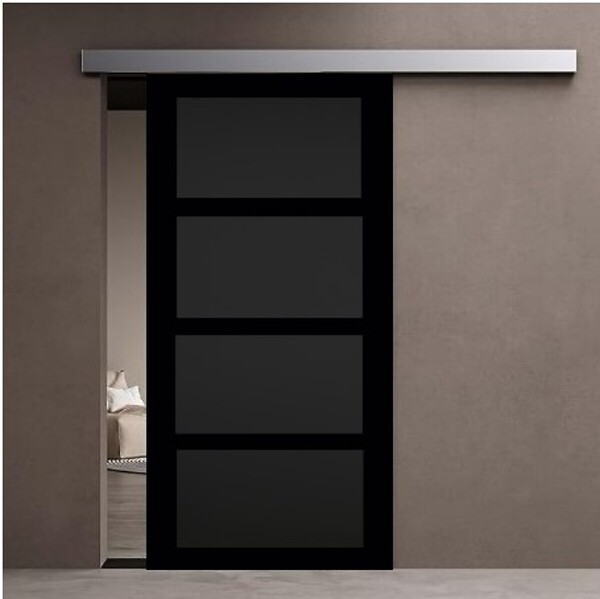 GD MENUISERIES - Porte Coulissante Telia noir 4 panneaux H204 x L83 cm, Rail Alu - large