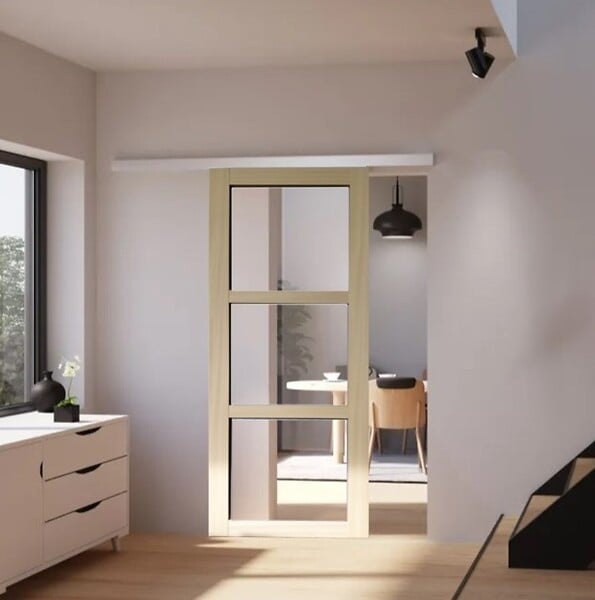 GD MENUISERIES - Porte Coulissante bois Ayous Vitrage transparent H204 x L73 cm, Rail Alu - large