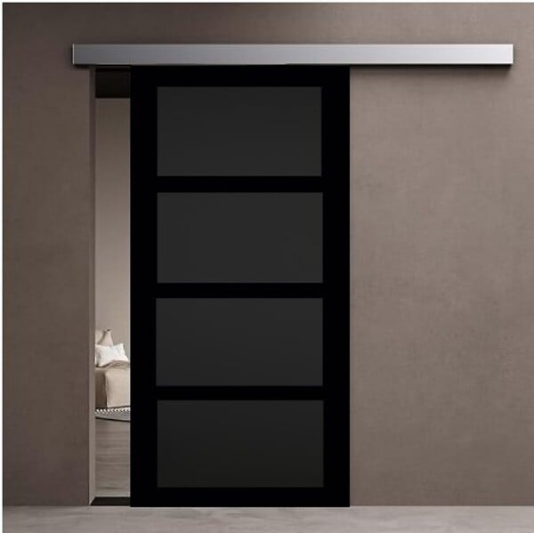 GD MENUISERIES - Porte Coulissante Telia noir 4 panneaux H204 x L73 cm, Rail Alu - large