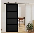 GD MENUISERIES - Porte Coulissante Telia noir 4 panneaux H204 x L83 + Rail à   roulettes noir - vignette