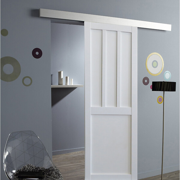 GD MENUISERIES - Porte Coulissante Atelier 2 Panneaux Blanc H204 x L83 cm, Rail Alu - large