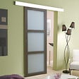 GD MENUISERIES - Porte Coulissante Gris Taupe RAL 7006 Vitrée H204 x L83 cm, rail alu blanc - vignette