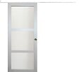 GD MENUISERIES - Porte Coulissante Greyria Gris Clair Vitrée H204 x L93 cm, Rail Alu Bandeau Blanc, Coquilles - vignette