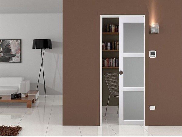 GD MENUISERIES - Porte Coulissante Kenya Blanc Vitrée H204 x L73 cm, Galandage, kit finition - large