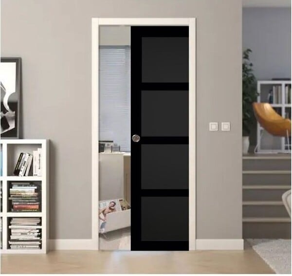 GD MENUISERIES - Porte Coulissante Telia noir 4 panneaux H204 x L73 + SYSTEME de galandage et kit finition inclus - large