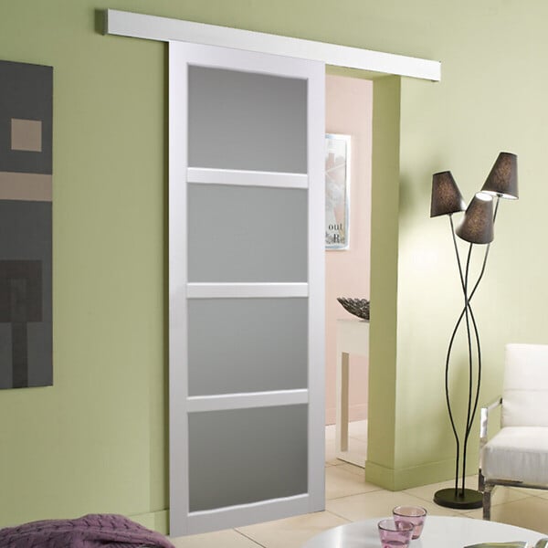 GD MENUISERIES - Porte Coulissante Tana blanc Vitrée H204 x L63 cm, Rail Alu - large