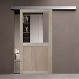 GD MENUISERIES - Porte Coulissante Atelier placage chene Vitrée H204 x L83 cm, Rail Alu bandeau blanc - vignette