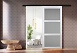 GD MENUISERIES - Porte Coulissante Kenya Blanc Vitrée H204 x L93 cm, Rail Alu bandeau noir - vignette