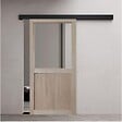 GD MENUISERIES - Porte Coulissante Atelier placage chene Vitrée H204 x L83 cm, Rail Alu bandeau noir - vignette