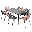 OVIALA - Ensemble table de jardin et 8 chaises en métal gris et rose poudré - Palavas - vignette