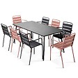 OVIALA - Ensemble table de jardin et 8 fauteuils en métal rose poudré - Palavas - vignette