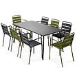 OVIALA - Ensemble table de jardin et 8 fauteuils en métal vert Kaki - Palavas - vignette