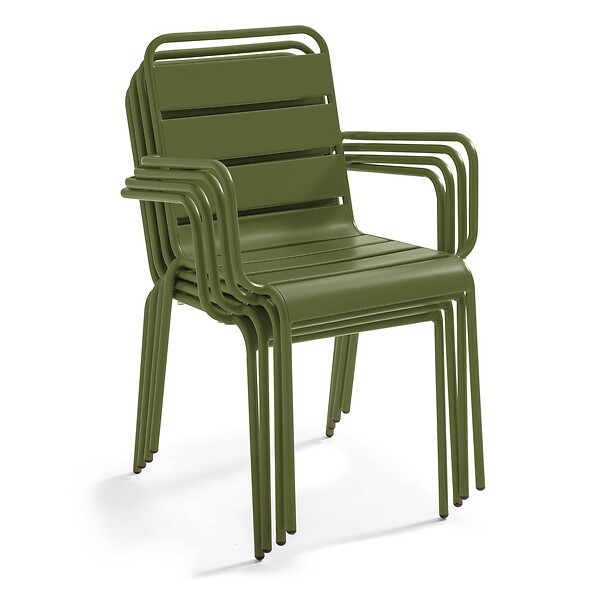 OVIALA - Ensemble table de jardin et 8 fauteuils en métal vert Kaki - Palavas - large