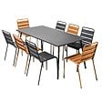 OVIALA - Ensemble table de jardin et 8 chaises en métal gris et caramel - Palavas - vignette