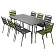 OVIALA - Ensemble table de jardin et 8 chaises en métal gris et vert kaki - Palavas - vignette