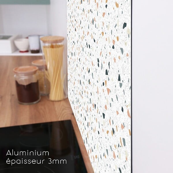 99DECO - Fond de hotte en aluminium effet terrazzo blanc - 70x90 cm - large