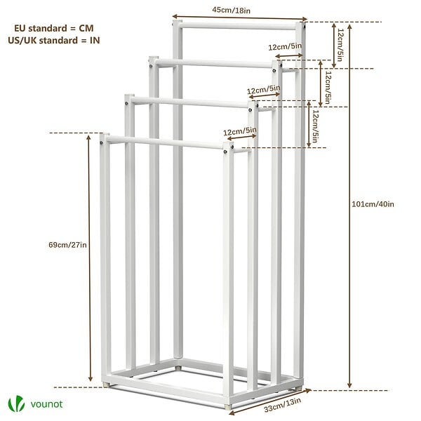 VOUNOT - Porte serviettes sur pied autoportant 4 niveaux blanc - large