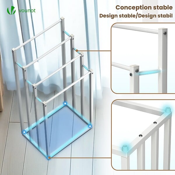 VOUNOT - Porte serviettes sur pied autoportant 4 niveaux blanc - large