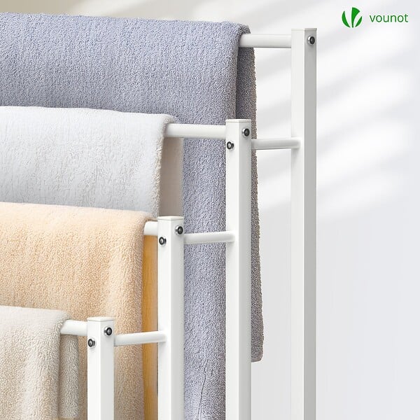 VOUNOT - Porte serviettes sur pied autoportant 4 niveaux blanc - large