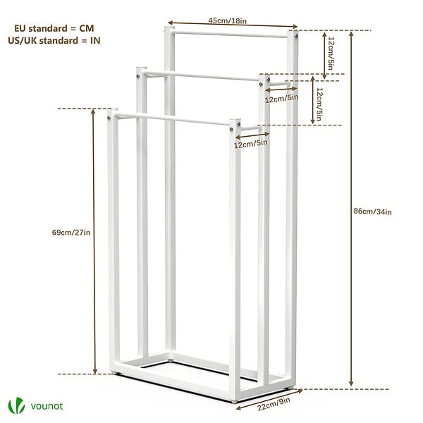 VOUNOT - Porte serviettes sur pied autoportant 3 niveaux blanc - large