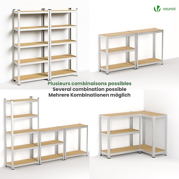 VOUNOT - Lot de 2 Etagères de rangement charge lourde robuste à 5 niveaux 70x30x150cm - large