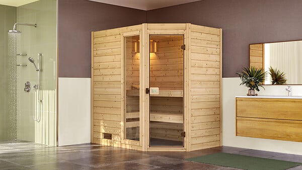 WEKA - Sauna angle d'intérieur VALIDA 1 GTF avec poele 5.4kW- madrier 38mm - - large