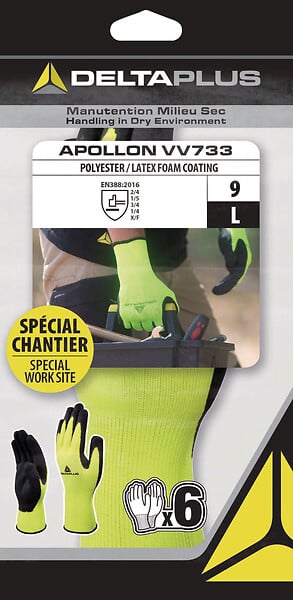 DELTA PLUS - 6 paires gants manutention - Polyester-latex - Taille 9 - large
