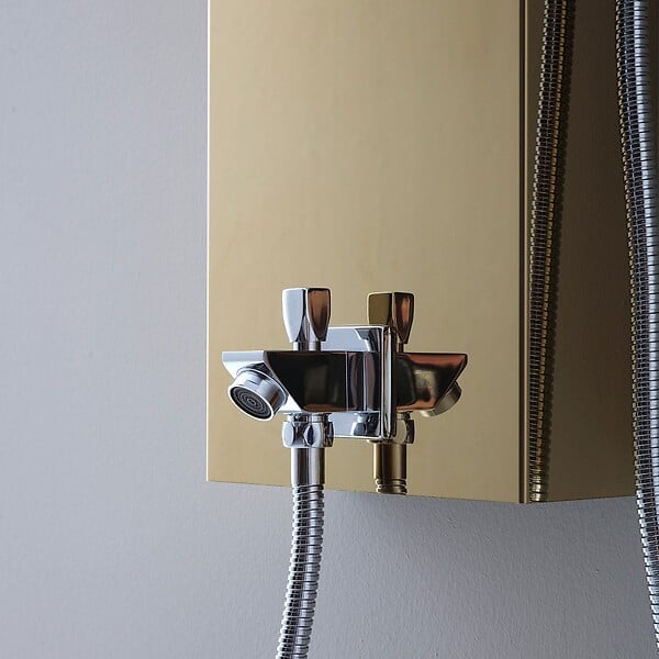 KIAMAMI VALENTINA - Panneau De Douche Or Avec Hydromassage Et Design Moderne Mural H 150Cm - large