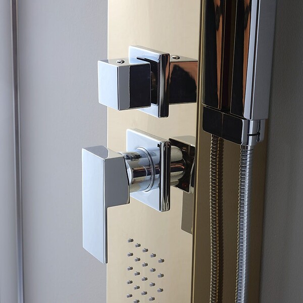 KIAMAMI VALENTINA - Panneau De Douche Or Avec Hydromassage Et Design Moderne Mural H 150Cm - large