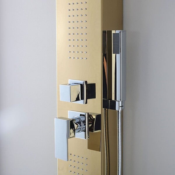 KIAMAMI VALENTINA - Panneau De Douche Or Avec Hydromassage Et Design Moderne Mural H 150Cm - large