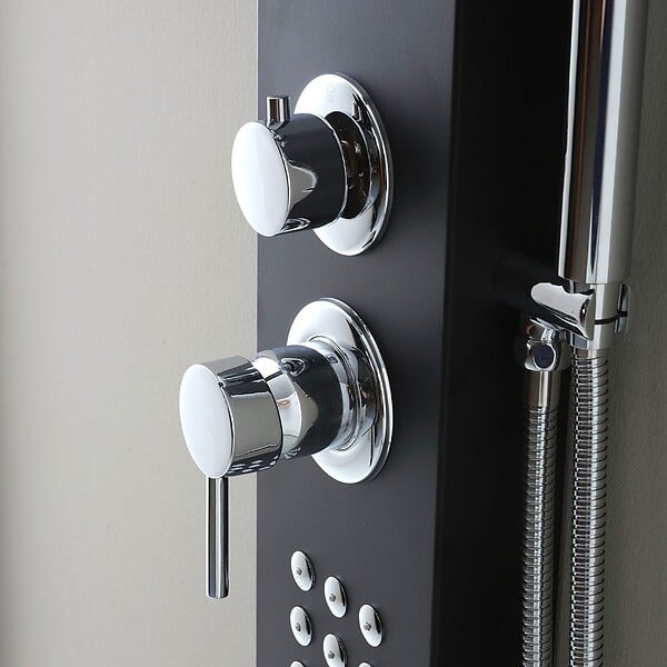 KIAMAMI VALENTINA - Panneau De Douche En Aluminium Noir Avec Hydromassage Et Pommeau De Douche Pluie - large