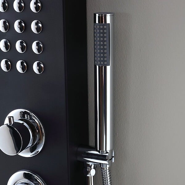 KIAMAMI VALENTINA - Panneau De Douche En Aluminium Noir Avec Hydromassage Et Pommeau De Douche Pluie - large