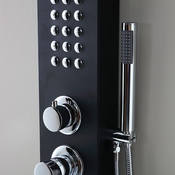 KIAMAMI VALENTINA - Panneau De Douche En Aluminium Noir Avec Hydromassage Et Pommeau De Douche Pluie - large