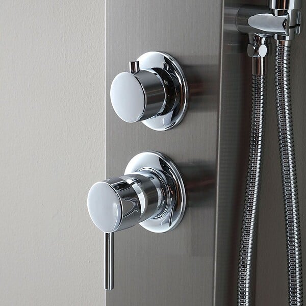 KIAMAMI VALENTINA - Panneau De Douche En Acier Brossé Avec Hydromassage Et Pommeau Supérieur - large