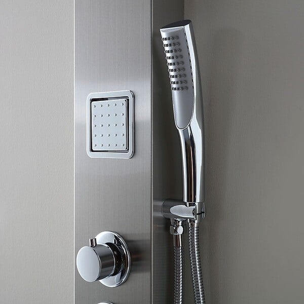 KIAMAMI VALENTINA - Panneau De Douche En Acier Brossé Avec Hydromassage Et Pommeau Supérieur - large