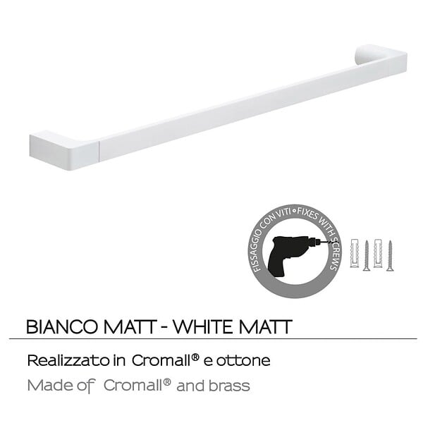 KIAMAMI VALENTINA - Porte-Serviettes 60 Cm Blanc Mat Laiton Chromé - Fixation Avec Vis Incluses | Giacinto - large