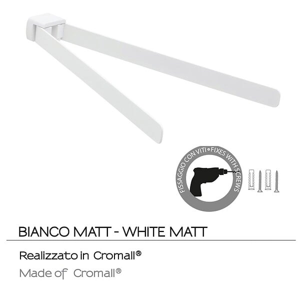 KIAMAMI VALENTINA - Porte-Serviettes Articulé Blanc Mat Laiton Chromé - Fixation Avec Vis Incluses  | Giacinto - large