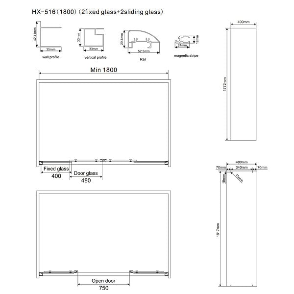 KIAMAMI VALENTINA - Porte De Douche Coulissante Grande En Niche 180 Cm Giada  - large