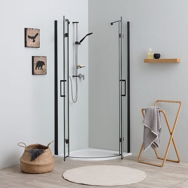 KIAMAMI VALENTINA - Cabine De Douche D'angle 80X80 Sans Profilés, Noir Mat, Verre 6Mm | London - large