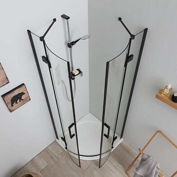 KIAMAMI VALENTINA - Cabine De Douche 90X90 Semi-Circulaire Ouverture À Charnière Noir  | London - large