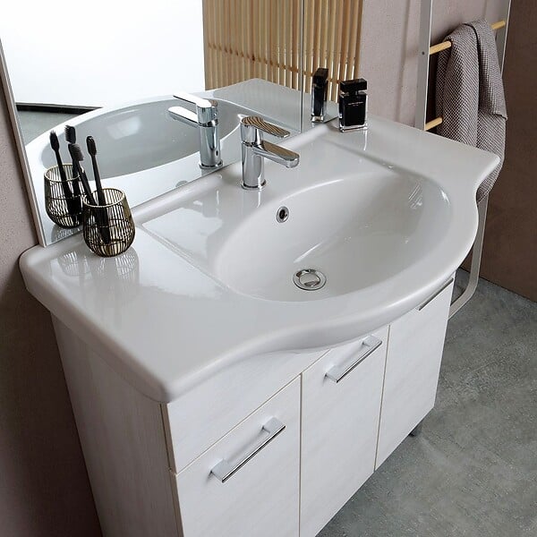 KIAMAMI VALENTINA - Meuble De Salle De Bains Au Sol 85 Cm Chêne Blanc Effet Bois | Rimini - large
