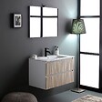 KIAMAMI VALENTINA - Meuble De Salle De Bains Suspendu Cannelé 100Cm 2 Tiroirs Et Miroir 100X60 | Bilbao - vignette
