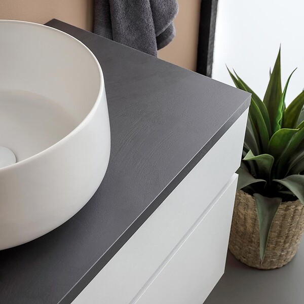 KIAMAMI VALENTINA - Meuble De Salle De Bains Sous Vasque 80Cm Suspendu Moderne Blanc Et Anthracite | Sole - large