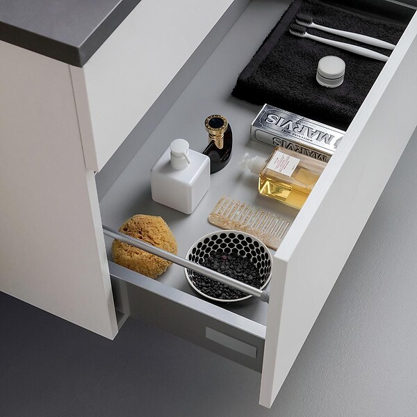 KIAMAMI VALENTINA - Meuble De Salle De Bains Sous Vasque 80Cm Suspendu Moderne Blanc Et Anthracite | Sole - large