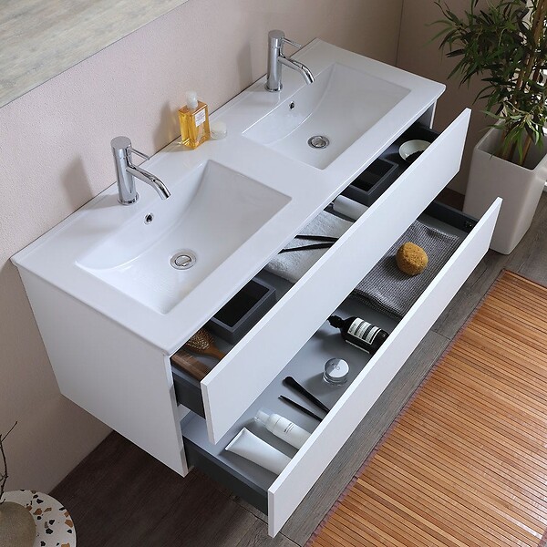 KIAMAMI VALENTINA - Meuble Salle De Bain 120 Cmblanc Effet Bois  Avec Double Vasque | Berlin - large