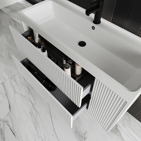 KIAMAMI VALENTINA - Meuble De Salle De Bain Suspendu 100Cm Blanc Mat | Cortina - large