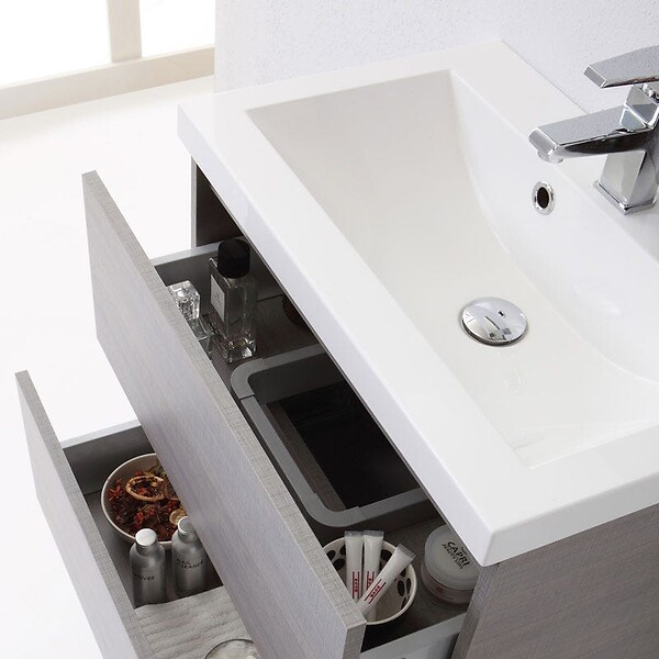 KIAMAMI VALENTINA - Meuble De Salle De Bains Suspendu 60 Cm Avec Tiroirs Gris | Manhattan - large